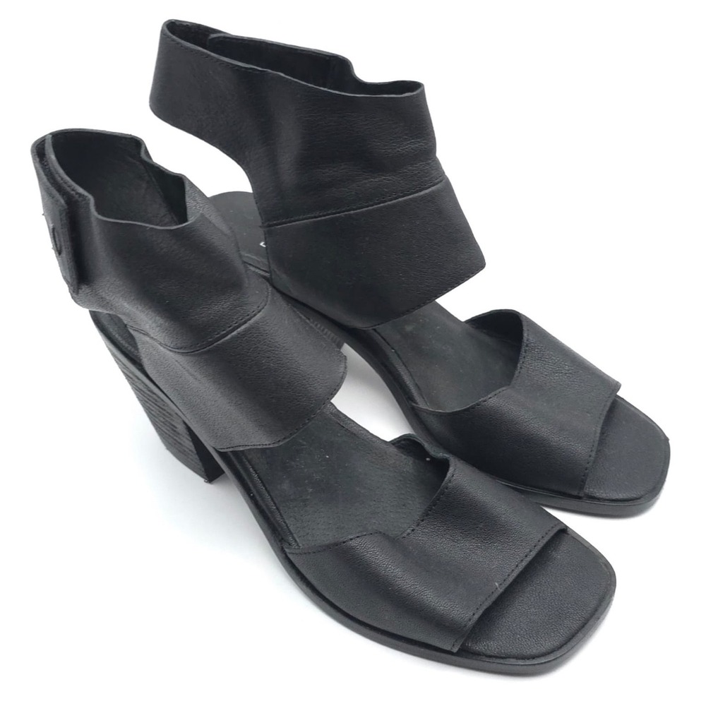 EILEEN FISHER Black Leather Block Heel Sandals Vero Cuoio‎ Women Size 8